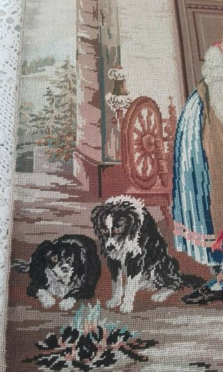 Antique 19thc Berlin woolwork Needlework Scottish Picture w Dogs / Embroidery 3