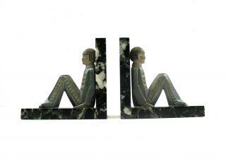 Very Rare French Avantgarde Art Deco Cubist Sitting Boys Bookends 1930