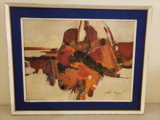 Vintage Mid Century Modern Artist Signed Framed Abstract Oil Painting