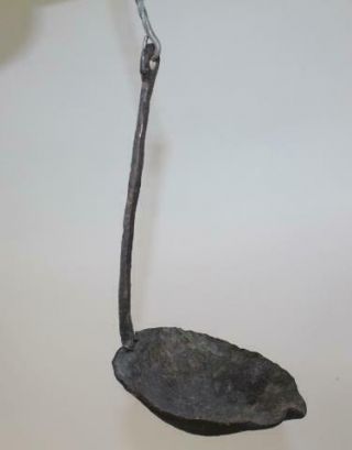 A Very Important 17th C Pilgrim Period American Wrought Iron Hanging Grease Lamp
