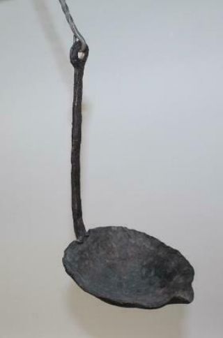 A VERY IMPORTANT 17TH C PILGRIM PERIOD AMERICAN WROUGHT IRON HANGING GREASE LAMP 2