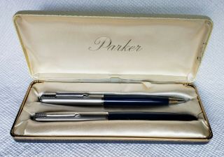 Vintage Parker 51 Fountain Pen And Pencil Set Midnight Blue Mark I Clear Jewel