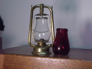 1887 Dietz Us Brass Tubular Lantern W Embossed Dietz Globe,  Extra Red Globe