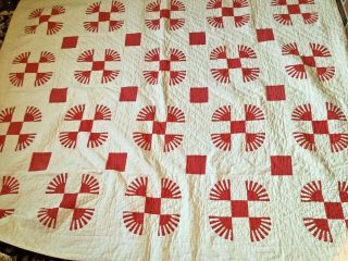 Antique Hand Stitched Quilt Red And White 62 X 74 Inches