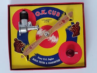 Ok Cub.  074 Model Plane Engine And Wood Prop