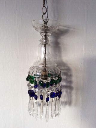 Stunning Small Vintage Cut Glass Chandelier Old Crystal Droplets Coloured Glass