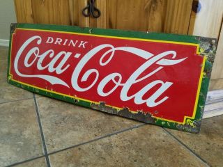Rare Vintage Coca - Cola 1930s Metal Gas Station Soda Sign