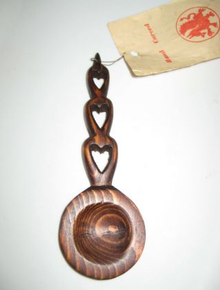 Vintage Hand Carved Welsh Love Spoon With Tag Attached
