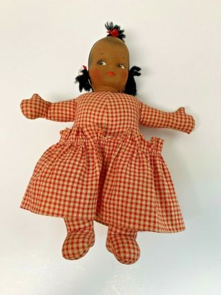 Vintage Americana Black Baby Doll - Cloth Molded Hand Painted Face Stuffed 1940s? 2