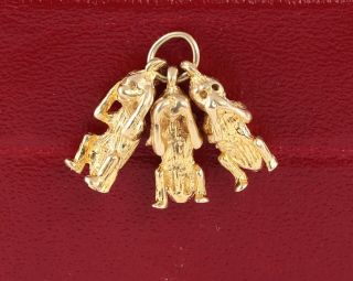 Vintage Solid 9ct Gold Three Wise Monkeys / Monkey Charm / Pendant