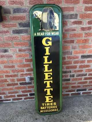Gillette Tire Sign “a Bear For Wear” Embossed Vintage