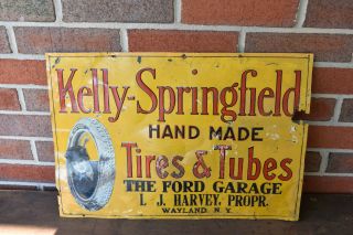 Kelly Springfield Tire Tin Tacker Sign Gas Oil 1910 