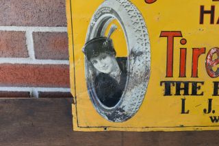 Kelly Springfield Tire Tin Tacker Sign Gas Oil 1910 ' s LOTTA MILES 2
