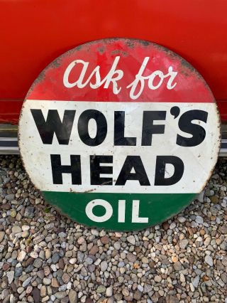 Ask For Wolfs Head Motor Oil Double Sided Painted 3’ Round / Dated 1950