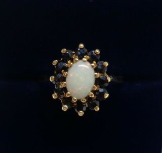 Vintage C.  1987 Opal And Sapphire Cluster Ring 9ct Yellow Gold - Size J - 2.  6 G