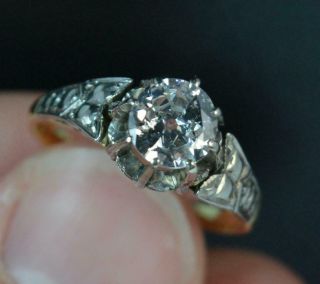 Edwardian 18ct Gold & Platinum 0.  8ct Diamond Solitaire Engagement Ring T0530