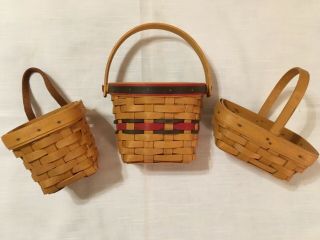 3 - Longaberger Handwoven Small Baskets: 2 Wall And 1 Parsley