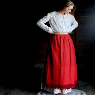 Victorian 19th Century Red Wool Winter Petticoat Primitive Antique 32 " Waist M