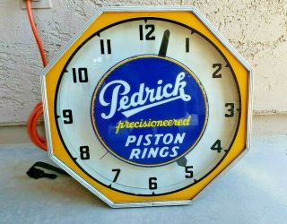 Vintage Pedrick Piston Rings Neon Products Inc Octagonal Neon Collectible Clock