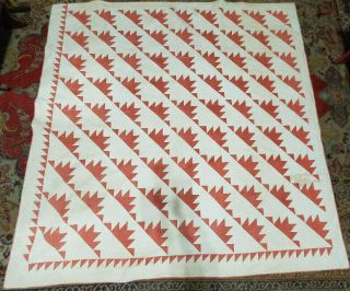 Antique 1800 ' s DELECTABLE MOUNTAIN Turkey Red & White PA Quilt 85x87 patchwork 2