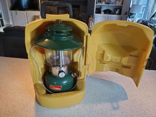 Coleman Model 228f Gas Lantern Lamp Green Big Hat Vtg W/ Case
