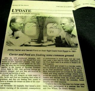 Personally Signed 1983 Newspaper Picture & Article Pres/ Jimmy Carter Guaranteed