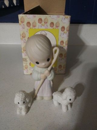1986 Precious Moments Shepherd With Two White Lambs 183962 Enesco Corporation