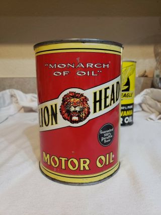 Lion Head Motor Oil Can Metal 1 Quart Gilmore Oil Los Angeles Ca Full