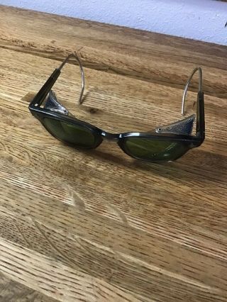 Vintage 60s 70s American Optical Ao Safety Glasses Transparent Clear Green