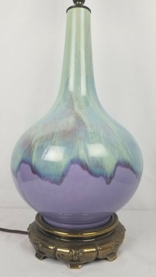 1970s Mid Century Modern Drip Glaze Ceramic Lamp Purple And Green