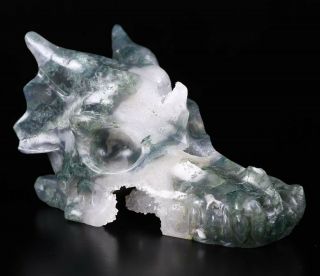 5.  1 " Green Moss Agate Geode Carved Crystal Dragon Skull,  Crystal Healing