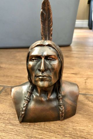 Banthrico Vintage Native American Indian Chief Bronze Metal Bank