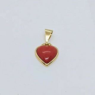 Vintage Italian 18k Yellow Gold & Red Coral Heart Pendant