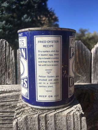 Vintage One Pint Oyster Tin Can Advertising PELICAN HOUMA LA RARE 2