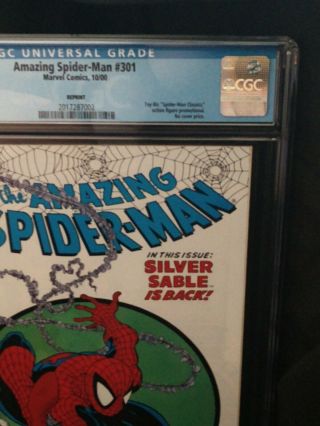 CGC 9.  2 (NM -) Spider - Man 301 (Toy Biz reprint 2000) McFarlane WhitePages 3