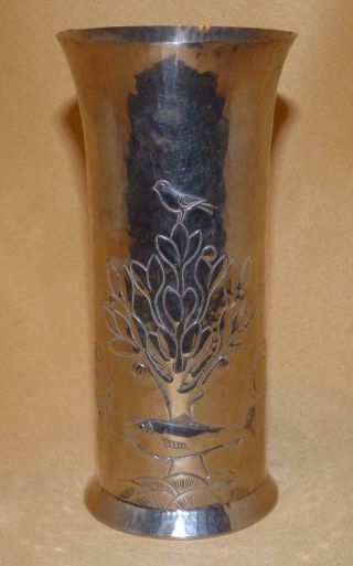 Keswick School Of Industrial Arts White Metal Vase Arts & Crafts Arms Of Glasgow