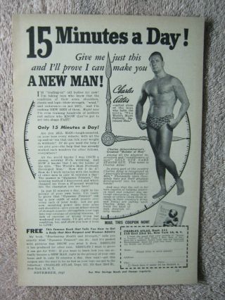Vintage 1943 Charles Atlas Body Building A Man In 15 Minutes A Day Print Ad