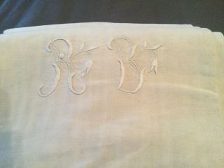 Pure Linen Antique French Monogrammed Rb Sheet