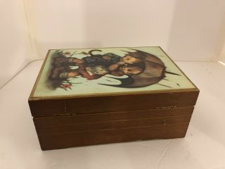Vintage Large Wooden Jewelry/music Box Children In The Rain Umbrella Dr Zhivago 3