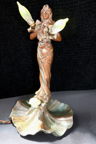 Rare Art Nouveau Antique Full Figure Lamp By Emanuel Villanis