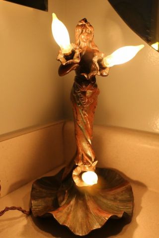 RARE ART NOUVEAU ANTIQUE FULL FIGURE LAMP BY EMANUEL VILLANIS 2
