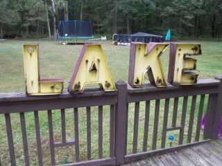 Vtg Large Heavy Rusty Metal Channel Sign Letters L A K E Originally Neon Lake