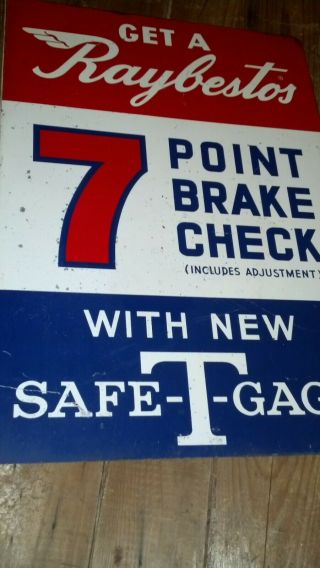 Vintage (get A Raybestos 7 Point Brake Check) Metal Double Sided Flange Sign