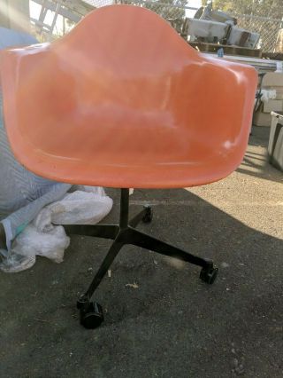 Vintage Eames Herman Miller Orange Fiberglass Side Shell Chair Pair Mid Century