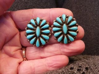 Vintage Navajo Sleeping Beauty Turquoise Sterling Silver Cluster Earrings