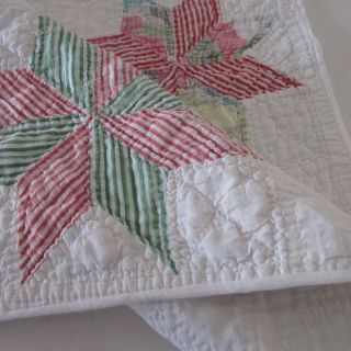 Christmas Candy Red Stripes Vintage 30s Feedsack QUILT Farmhouse Table Runner 3