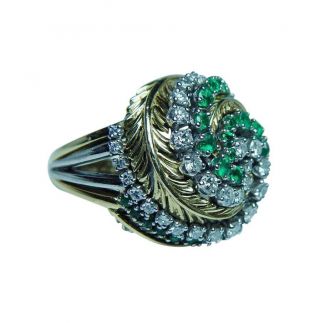 Tiffany & Co Emerald Diamond Ring 18k Gold Heavy Vintage Estate