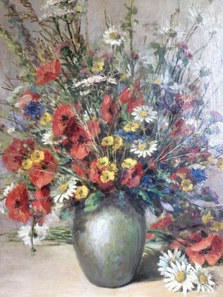 1954 French Post Impressionist Oil On Canvas Still Life / Flowers in Vase Signed 2