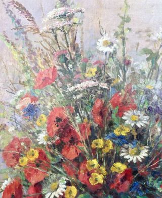 1954 French Post Impressionist Oil On Canvas Still Life / Flowers in Vase Signed 3