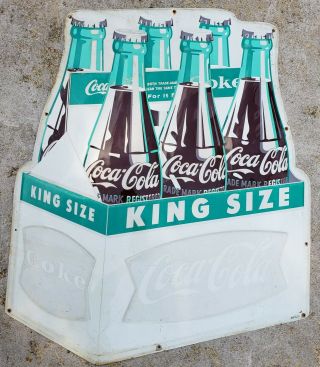 1960s Coca Cola King Size Die - Cut Embossed 6 - Pack Tin Sign - Coke Six Pack